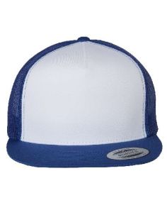 Flat Bill Yupoong Trucker Five-Panel Mesh Custom Embroidered Baseball Hat (Min 12)