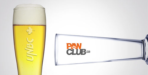 Assortment of glassware with full-color printed designs wrapped around the surface.
